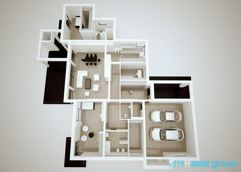 Projekt koncepcyjny wnętrz domu w Nowych Chechle KDC150-3a