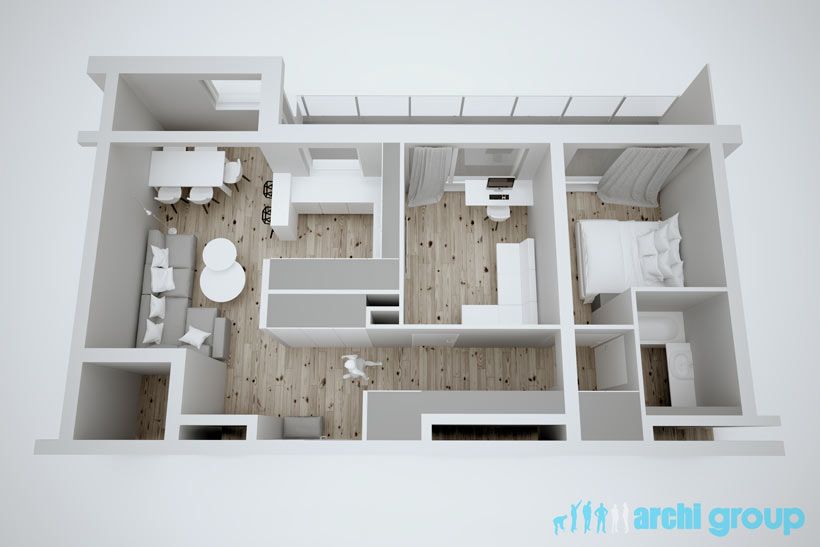 Projekt koncepcyjny wnętrz mieszkania w Katowicach KMK70-1a