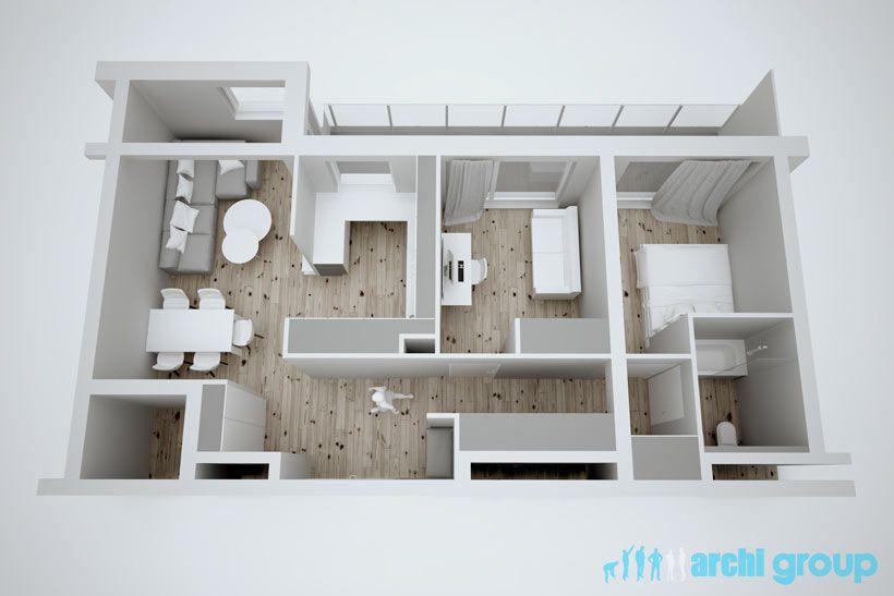 Projekt koncepcyjny wnętrz mieszkania w Katowicach KMK70-1b