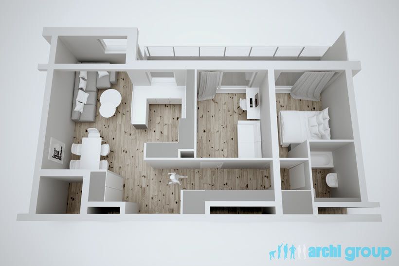 Projekt koncepcyjny wnętrz mieszkania w Katowicach KMK70-1c
