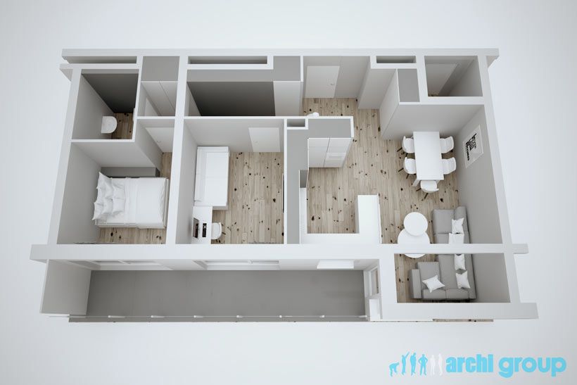Projekt koncepcyjny wnętrz mieszkania w Katowicach KMK70-2c