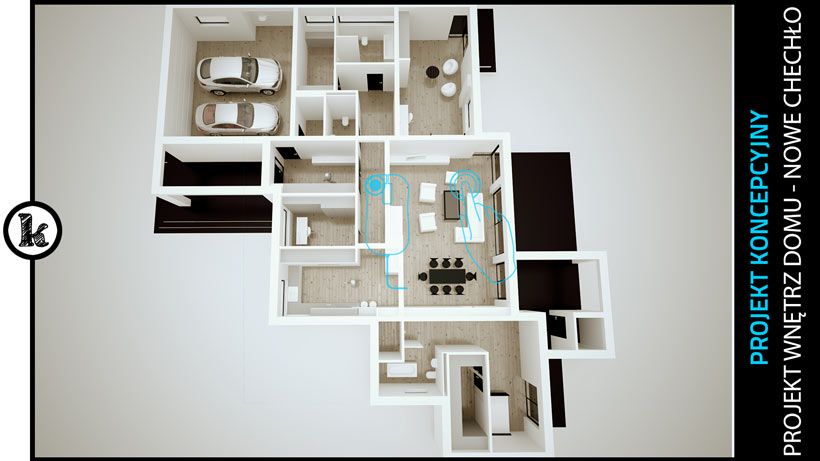 Projekt koncepcyjny wnętrz domu w Nowych Chechle KDC150