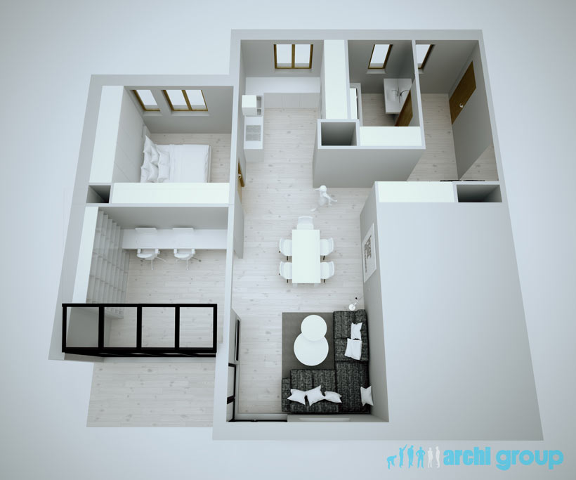 Projekt koncepcyjny wnętrz mieszkania w Katowicach KNK70-2b
