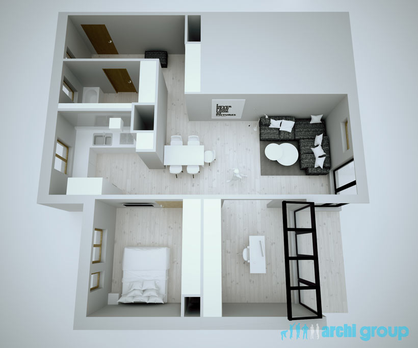 Projekt koncepcyjny wnętrz mieszkania w Katowicach KNK70-3a