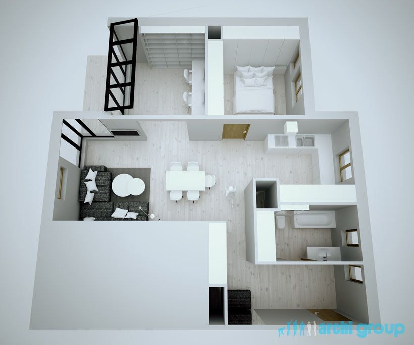 Projekt koncepcyjny wnętrz mieszkania w Katowicach KNK70-1b