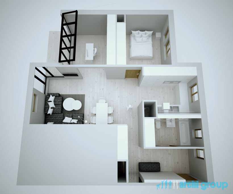 Projekt koncepcyjny wnętrz mieszkania w Katowicach KNK70-1c