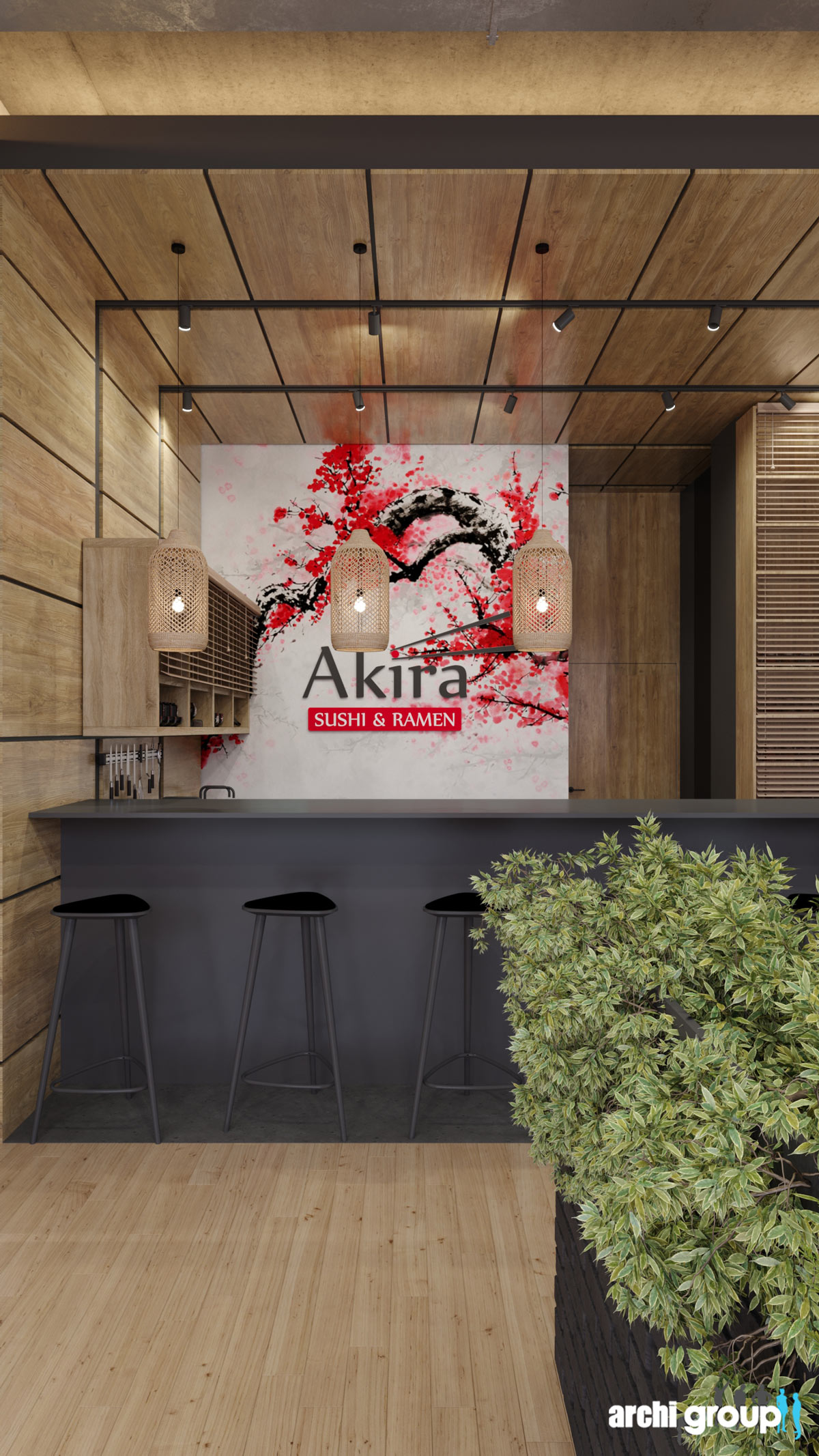 Projekt wnętrz restauracji AKIRA w Gliwicach PAG115 img1